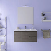 Mobile da bagno sospeso 100cm rovere scuro con lavabo e specchio | Rata