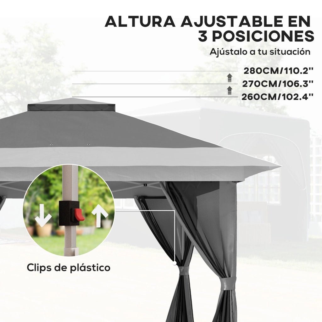 Gazebo Pieghevole 3.6x3.6 m con Pareti in Rete ¨C zephmum ¨C Grigio