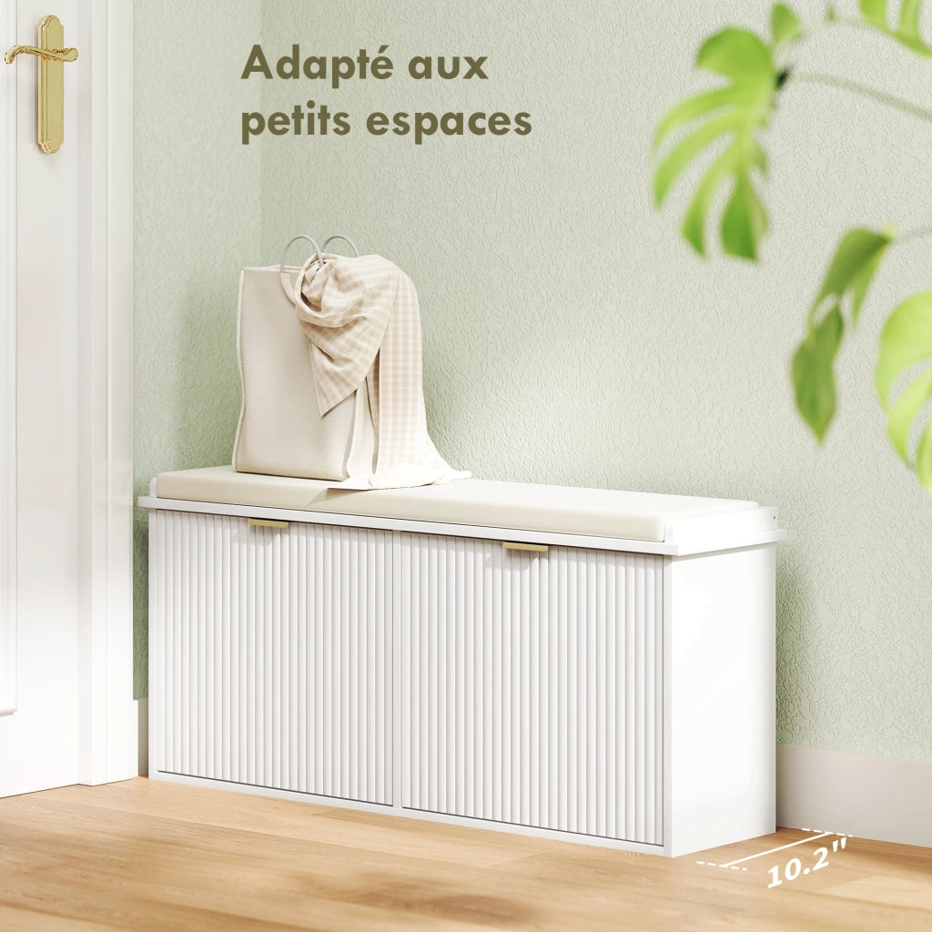 Banca porta scarpe con cuscino e cassetto ¨C Zephmum ¨C Bianco 104x26x47.5 cm