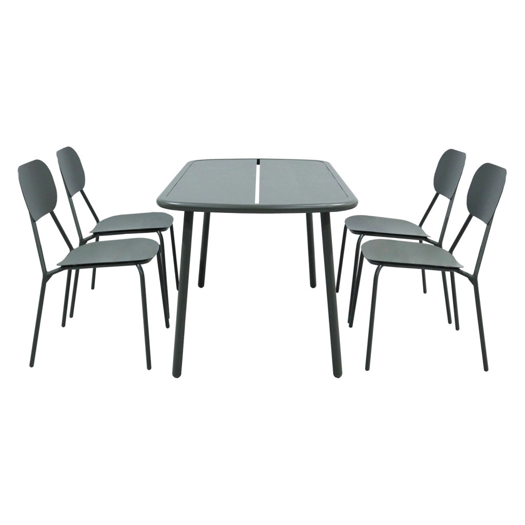 Set tavolo da giardino in alluminio con 4 sedie, verde kaki