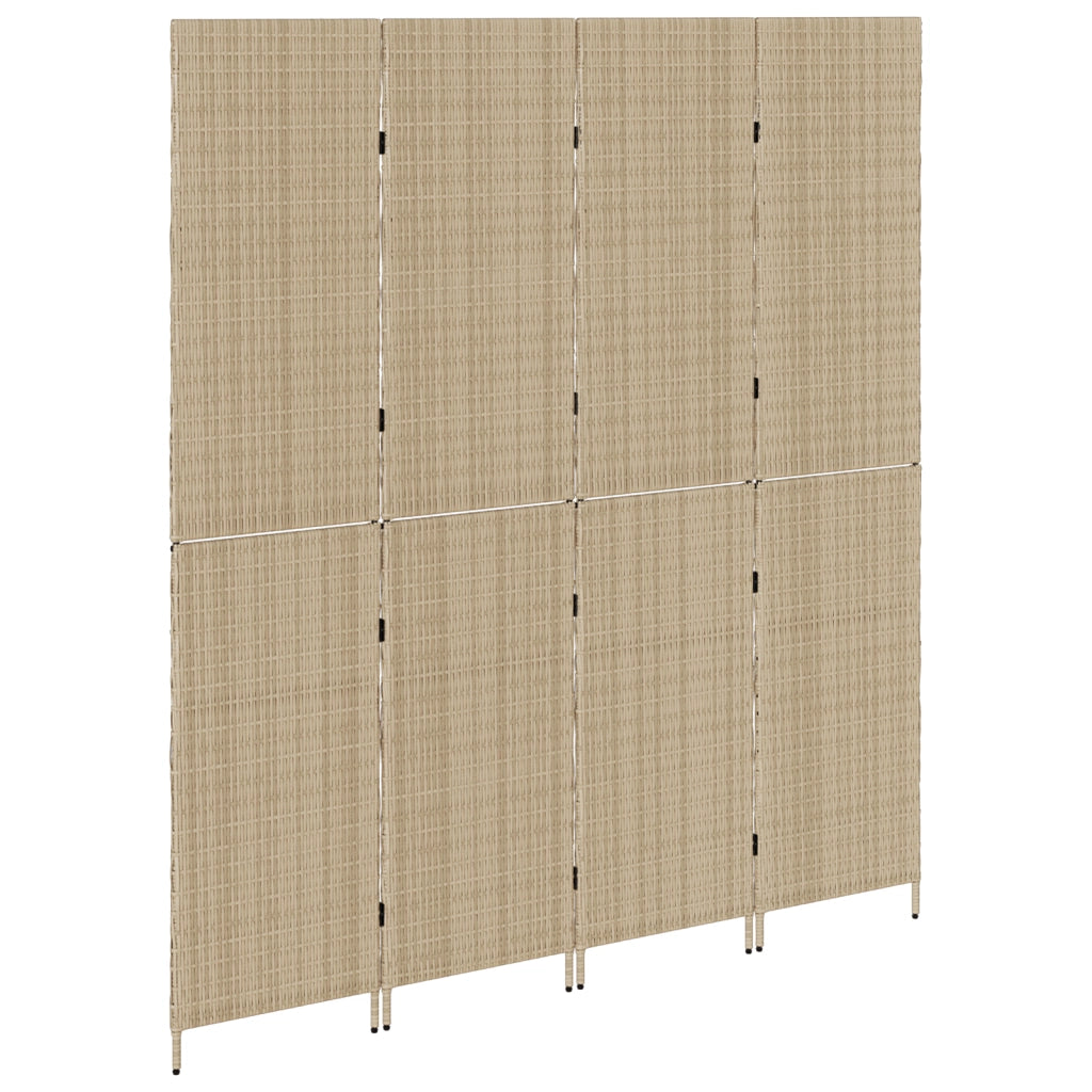 Divider per Stanza 4 Pannelli Pieghevole Beige 196x200 cm Poly Rattan