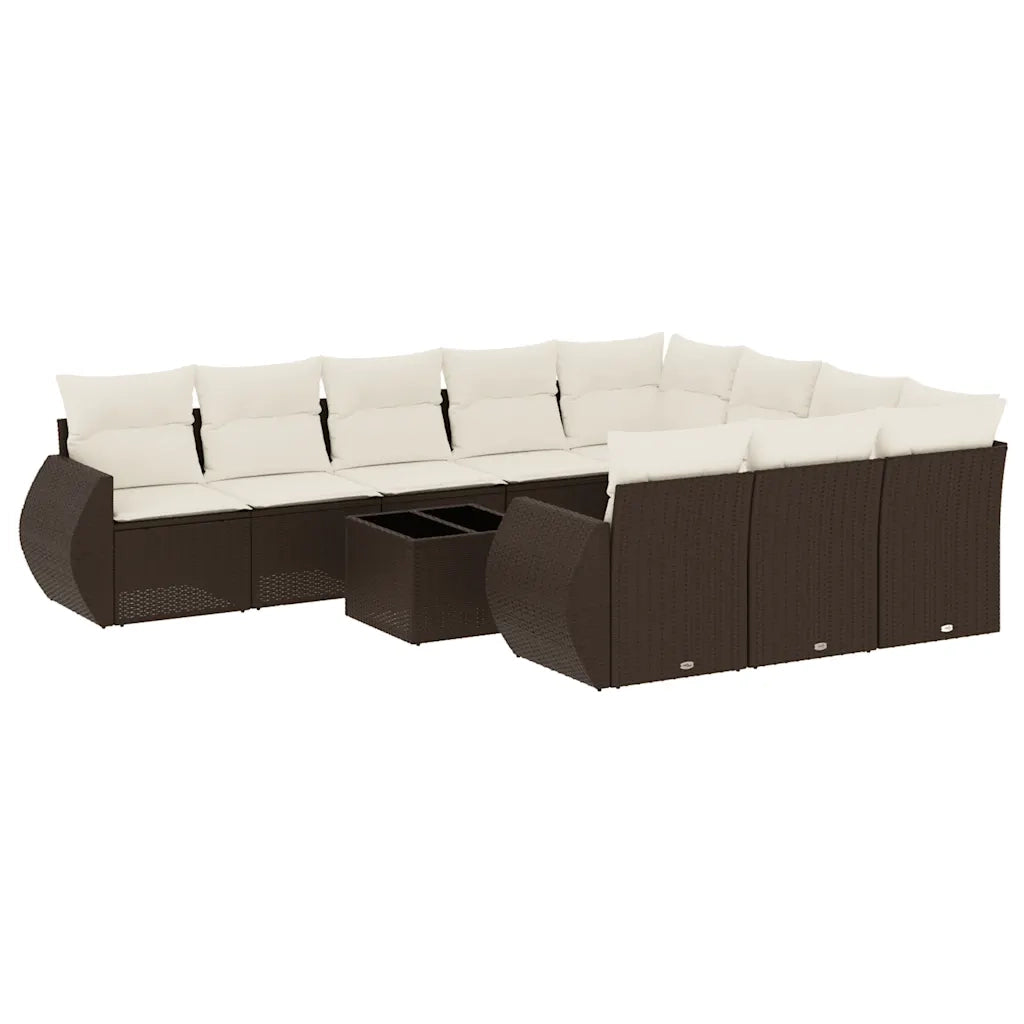 Set Divani da Giardino 11 pz con Cuscini Polyrattan Marrone 3221902