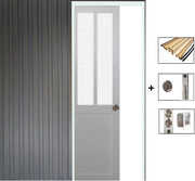 Porta Scorrevole Officina Bianca con vetro satinato H204 x L73 + Sistema Pocket e kit di finitura inclusi senza maniglia