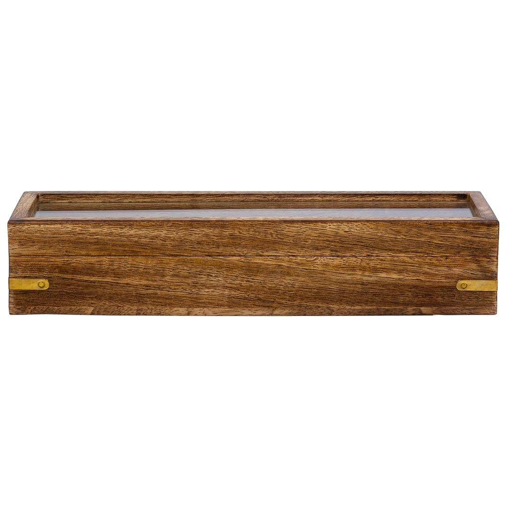 Gioco di bowling (10 pezzi + 2 palline) in scatola di legno marrone 25,5x7x5h