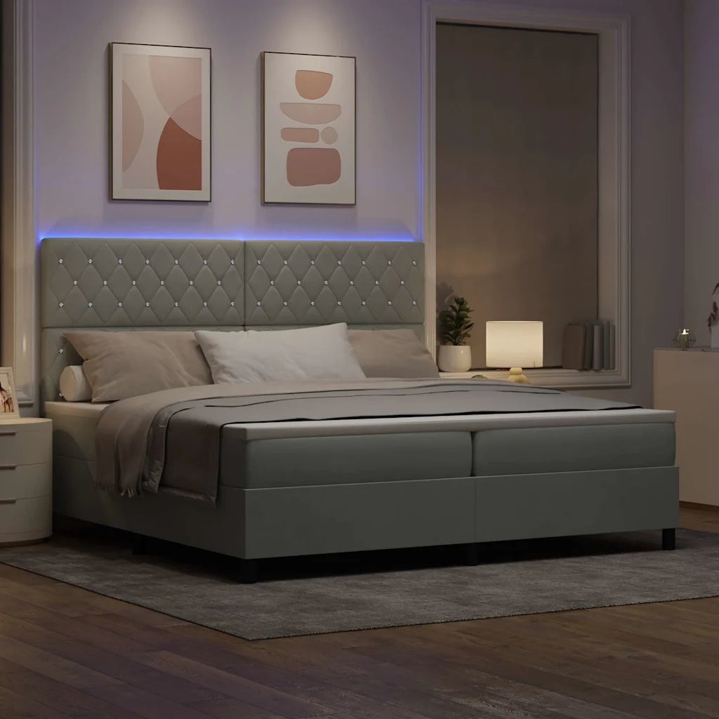 Letto a Sorgente LED Grigio chiaro 200 x 200 cm Tessuto