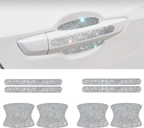 Autodeurgreep bling strassteentjes universale krasbestendige protezione per auto - colore bianco.