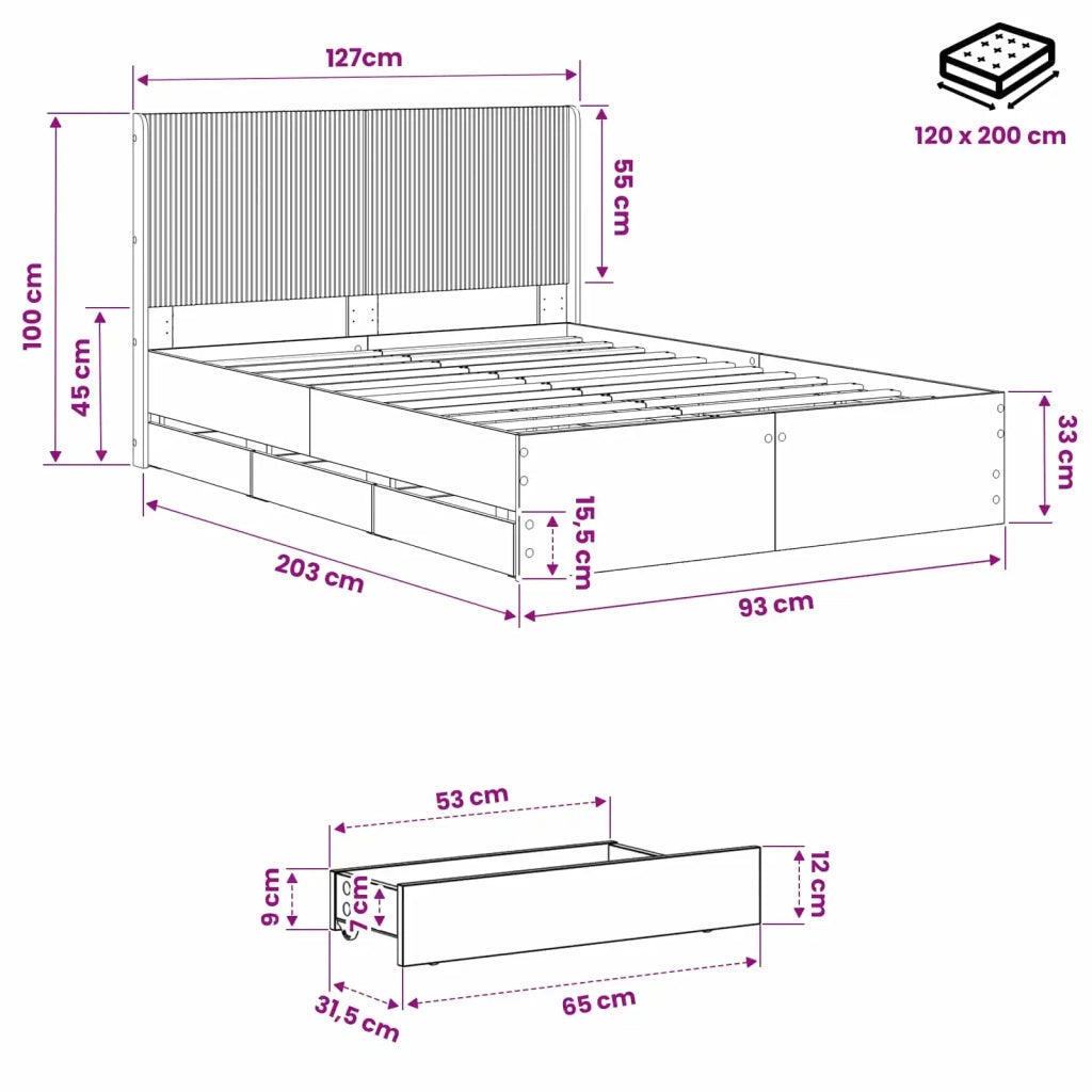Struttura del letto con stoccaggio e testata Rovere Artigianale 3445803