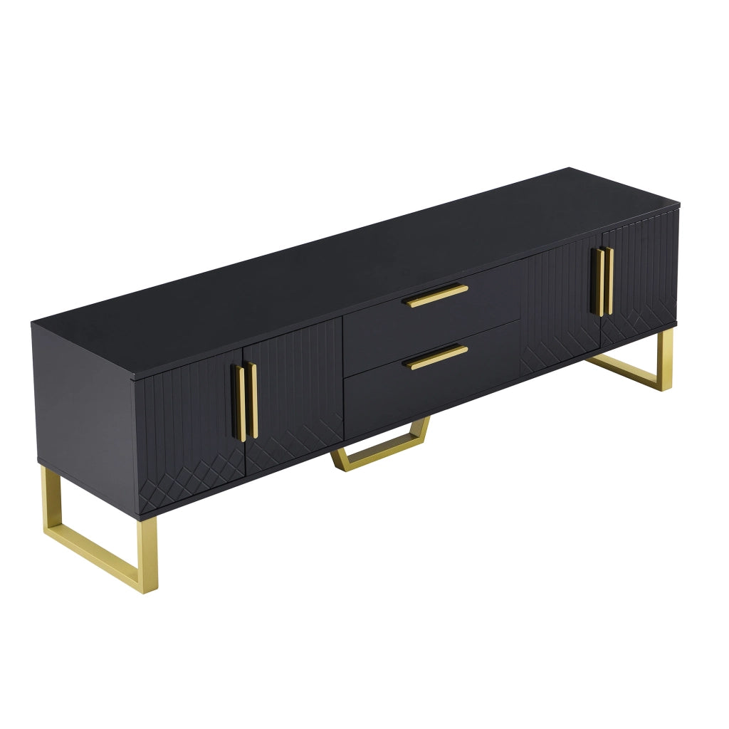 Mobile TV 4 ante e 2 cassetti con ripiani e passacavi per soggiorno in MDF nero e dorato 170 × 40 × 53,5 cm