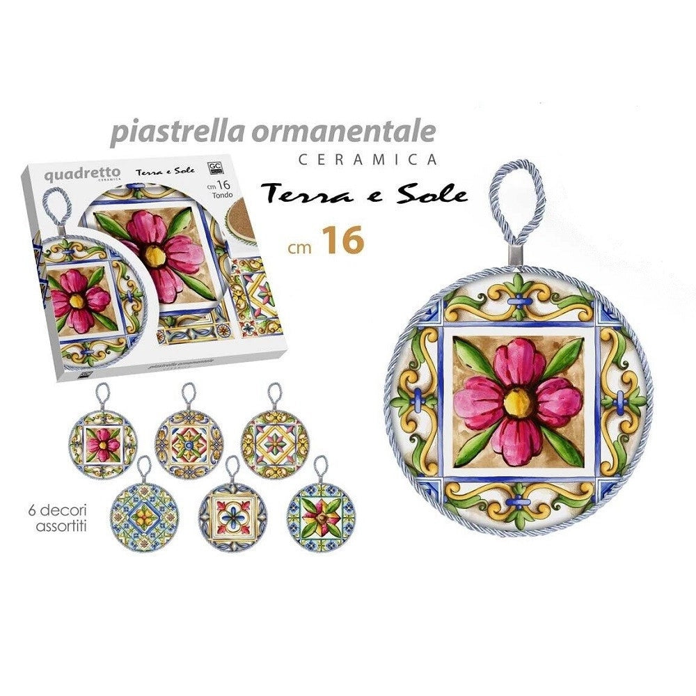 Trade Shop - Quadro Quadretto Piastrella In Ceramica Porcellana Tondo 16 Cm 6 Decori 828928 -