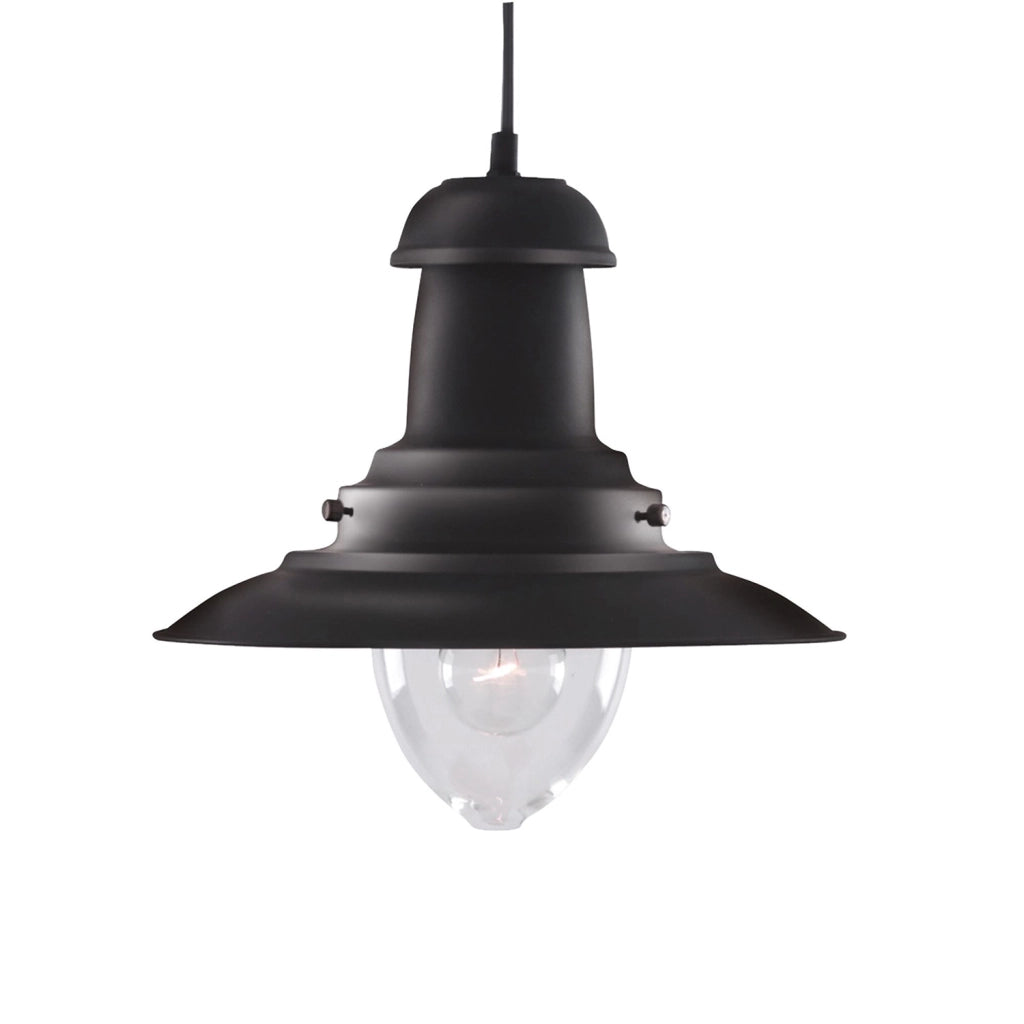 Sospensione Rustico-Country Fisher Man Acciaio Nero Vetro 1 Luce E27