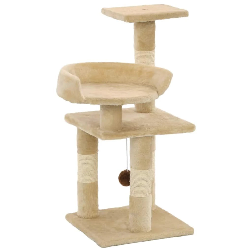 Tiragraffi albero per gatti cuccia per gatti peluche in sisal 65 cm beige 3702043
