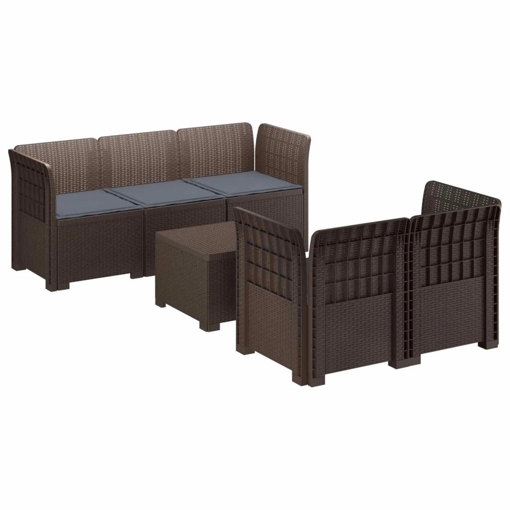 Divano da Giardino 5 Posti con Cuscini Stile Rattan PP Marrone 3443897