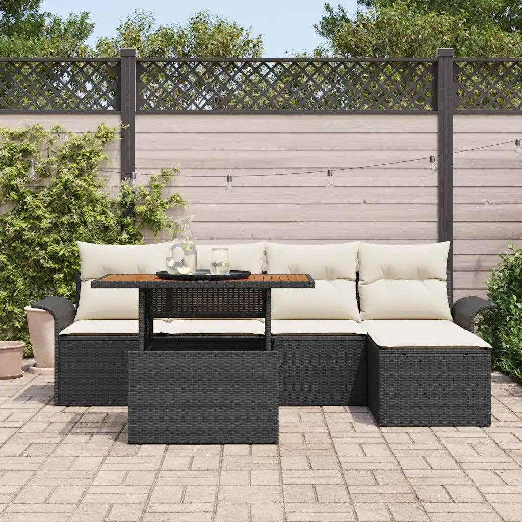 Set Divano da Giardino con cuscino 6 pcs Nero e crema
