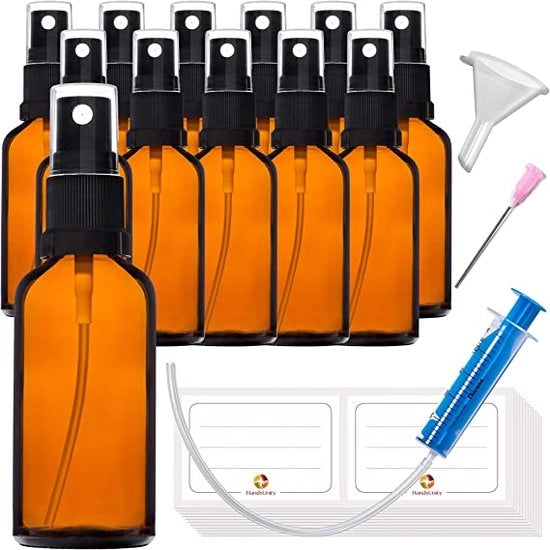 Bottiglia Spray - Bottiglia Spray a Nebbia / Bottiglie Rotolanti Riutilizzabili - Per Pulizie, Profumi, Oli Essenziali – Dimensione Viaggio 50ml-12pz