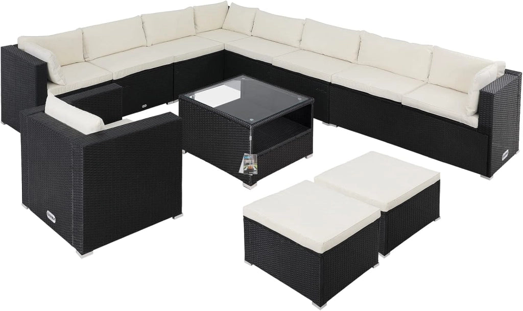 Set Lounge XXL da Giardino Divani 35 Pz. Polyrattan 350x280x70cm Cuscini 7-15cm Tavolino Salottino Outdoor