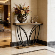 Console ingresso 105x29,5x80 cm nera/marrone rustico con ripiano basso, MDF metallo