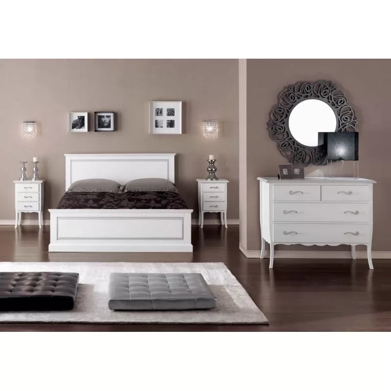 Letto matrimoniale shabby chic bianco legno massello