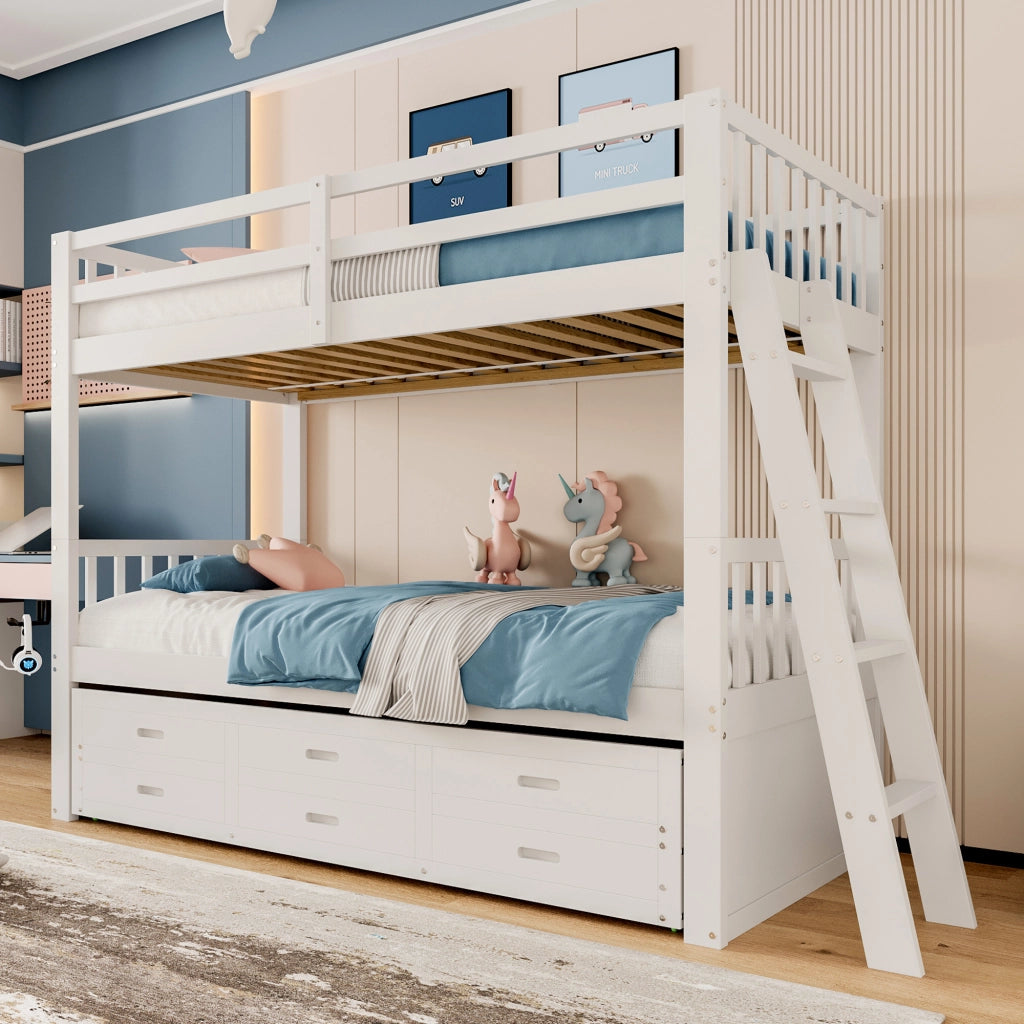 Letto a castello funzione letto estraibile in pino e mdf 90x200 cm