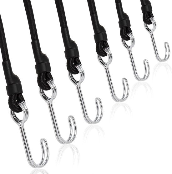 Fasciature per bagagli con ganci, 6 pezzi, espander ganci, 90 cm, portabagagli, fasciature per bagagli con ganci, 8 mm, portabagagli con robusto gancio, per bicicletta, nero