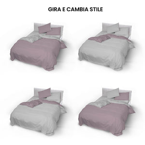 Copripiumino Singolo con Sacco e Federe Doubleface Rosa Antico/Grigio Chiaro