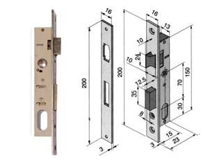SERRATURA DA INFILARE PER MONTANTI CATENACCIO E SCROCCO 111  mm.15 (11115010)    WELKA