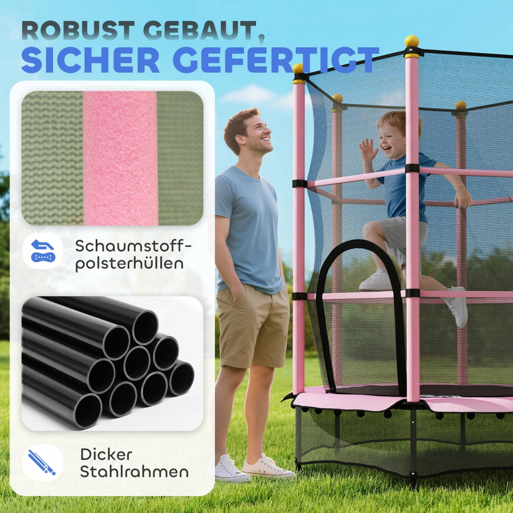 Trampolino per Bambini ¨C Minimal ¨C ?140 cm, con Rete di Sicurezza, Rosa