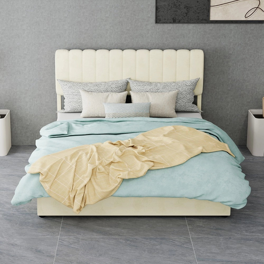 Letto Contenitore Imbottito con Testiera ¨C MINIMAL ¨C Beige 140x200 con Materasso