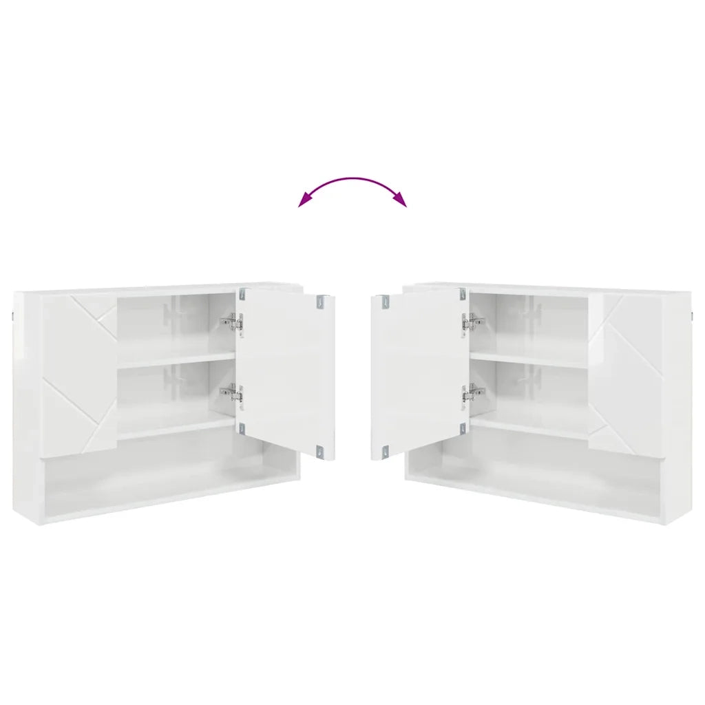 Mobiletto per Specchio | Armadio da bagno con porta Bianco Lucido 80 x 17 x 55 cm