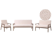 Set salotto 3 posti 2 posti e Poltrona Rivestimento in bouclè Struttura in legno beige e marrone scuro in stile retrò