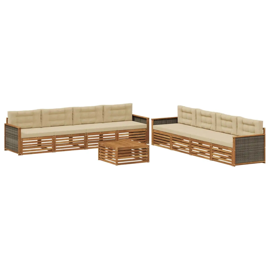 Set di divani da esterno 9 pz Naturale e Beige 3383171