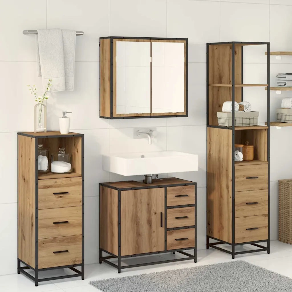 Set di mobili per il bagno con porta 4 pcs Rovere artigianale