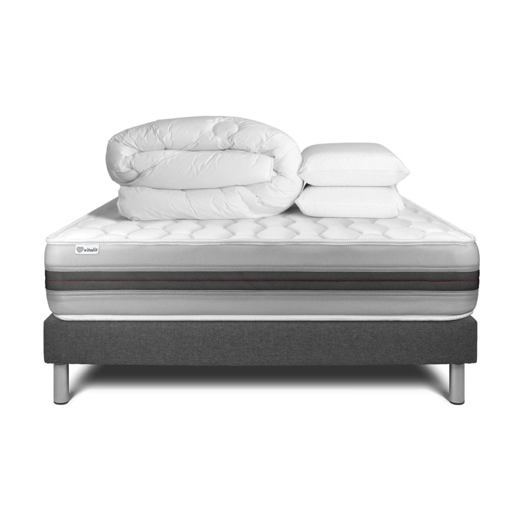 Pacchetto letto completo - Materasso 140x190cm + Box spring con doghe (in kit) + 2 guanciali + Piumino - Vitalspring Recover