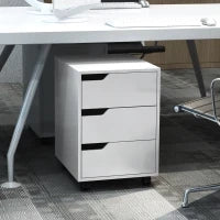 Cassettiera da Ufficio a 3 Cassetti con Maniglie a Scomparsa, in Legno e Metallo, 40x50x57.5 cm, Bianco