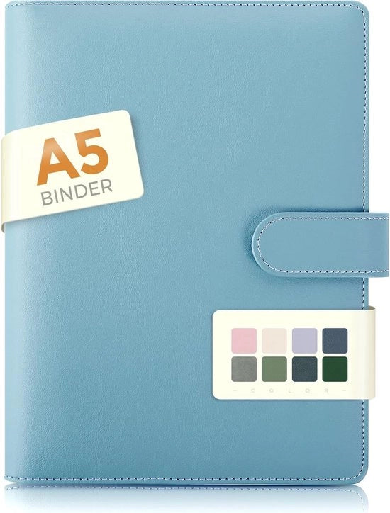 Porta documenti A5, con 6 anelli, pelle PU, ideale per scuola e ufficio, in blu