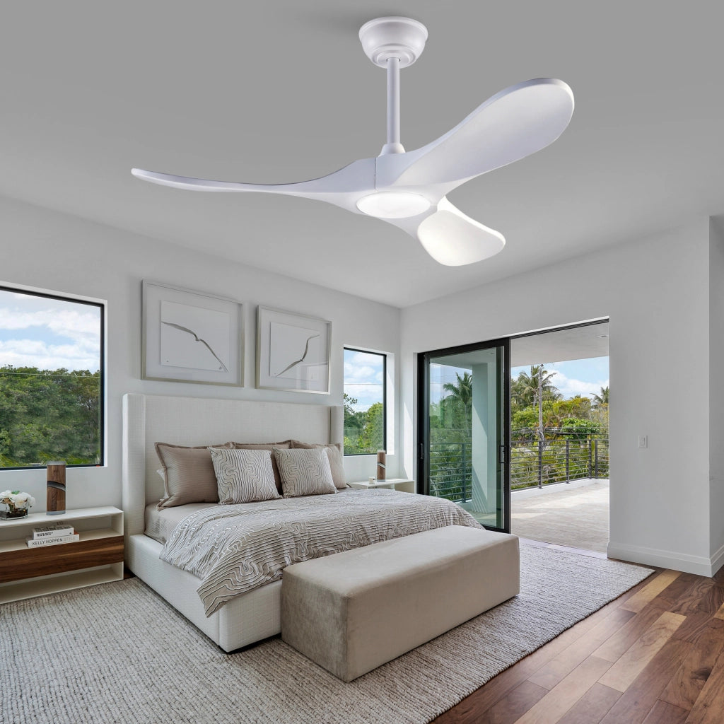 Ventilatore da soffitto 42 pollici con illuminazione e telecomando, 3 pale bianche legno massello, 3CCT dimmerabile, 6 velocit¨¤ silenzioso