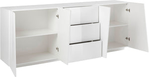 Credenza 4 Ante + 3 Cassetti 220x43x86 cm Vega Bianco Lucido