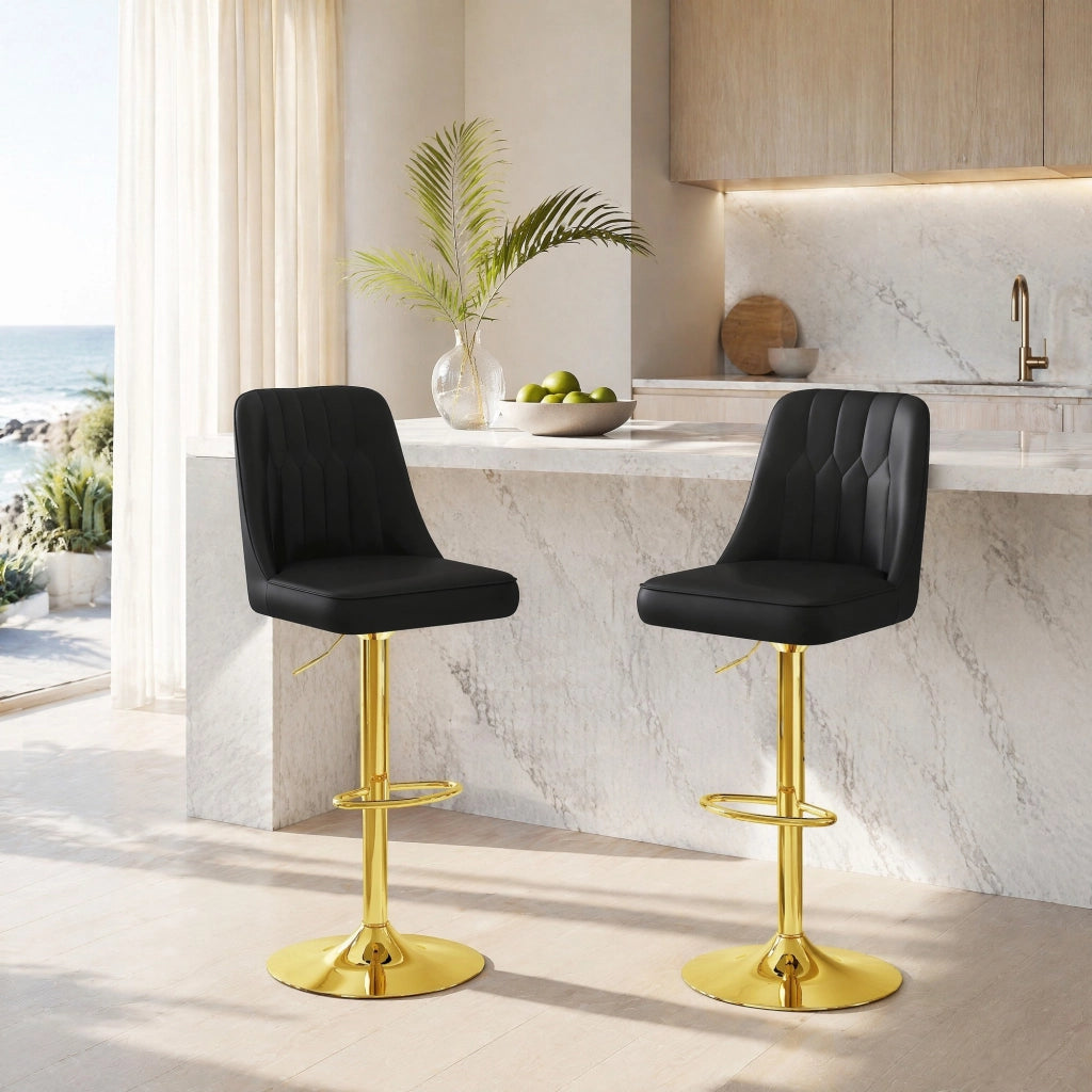 SGABELLO BAR Girevole Regolabile Set da 2 pezzi Nero/Oro PU