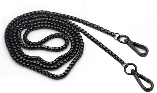 Striscia di sostegno 120 cm per borse con fermagli metallici e catena rimovibile (nero) - Striscia di sostegno sostitutiva per borsa a tracolla/portafoglio.