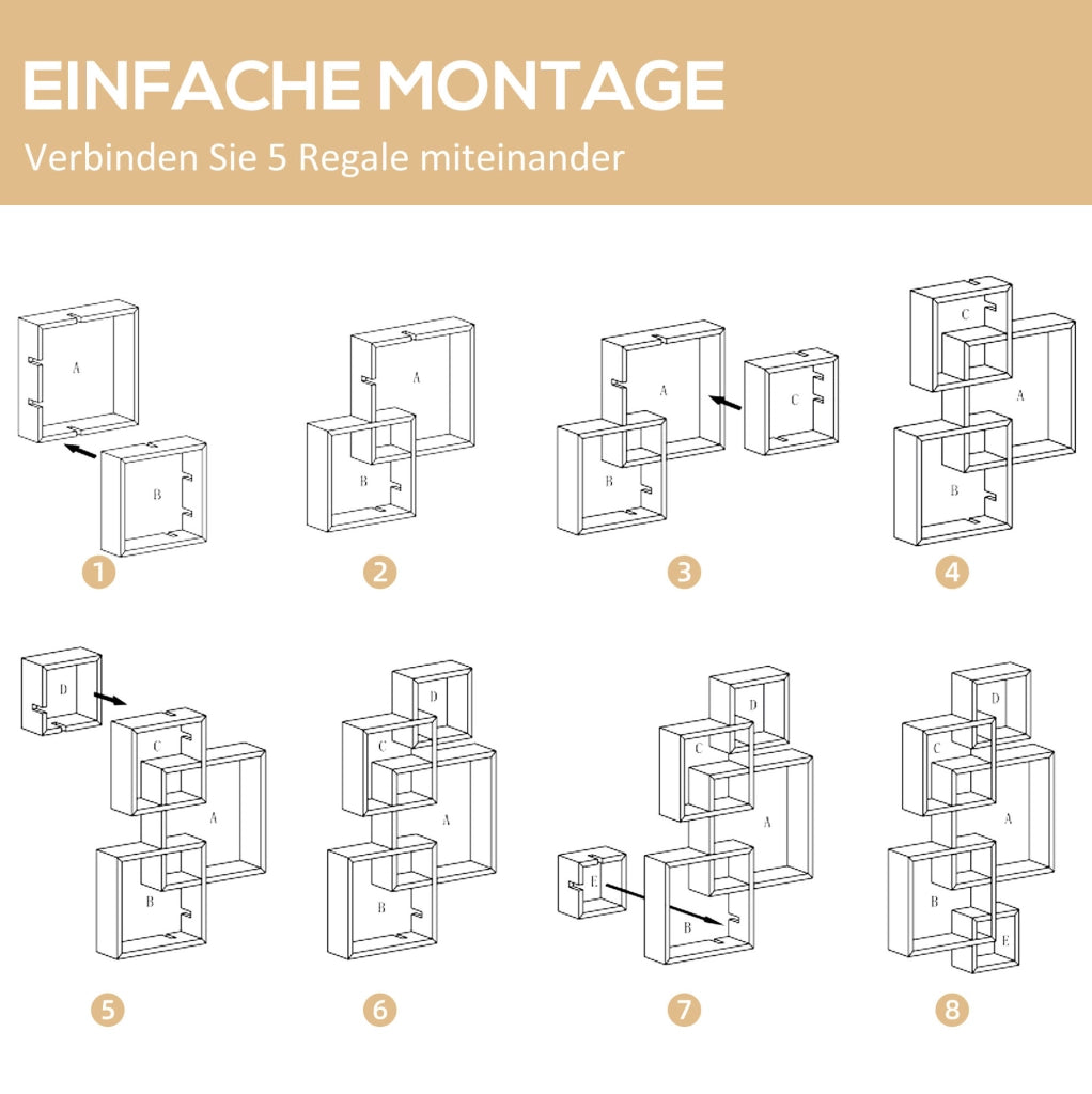Scaffale da parete bianco in legno di abete con 9 vani