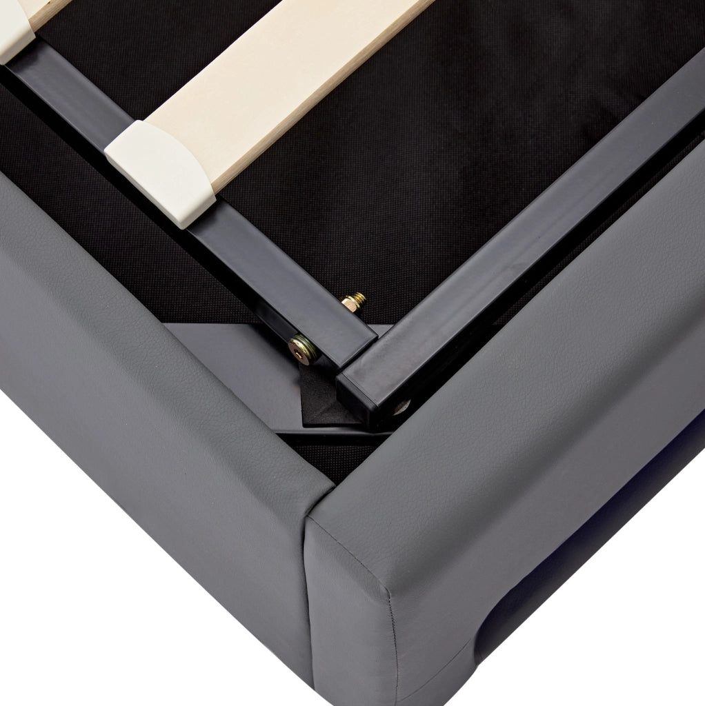 Letto imbottito 90x190 cm; USB e LED; con spazio contenitore; PU grigio (Senza materasso)