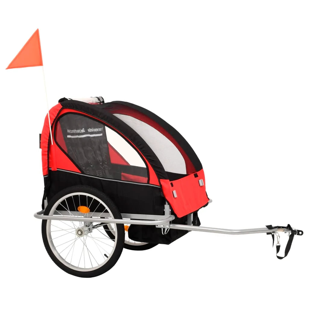 Rimorchio per bicicletta e passeggino 2 in 1 per bambini tessuto Oxford + telaio in acciaio rosso e nero 02_0004480