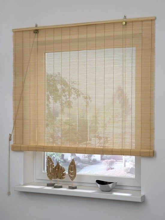 Reticolo in bambù naturale trasparente con passaggio della luce, fissaggio per soffitto o parete 140 x 160 cm (LxP) con accessori di montaggio