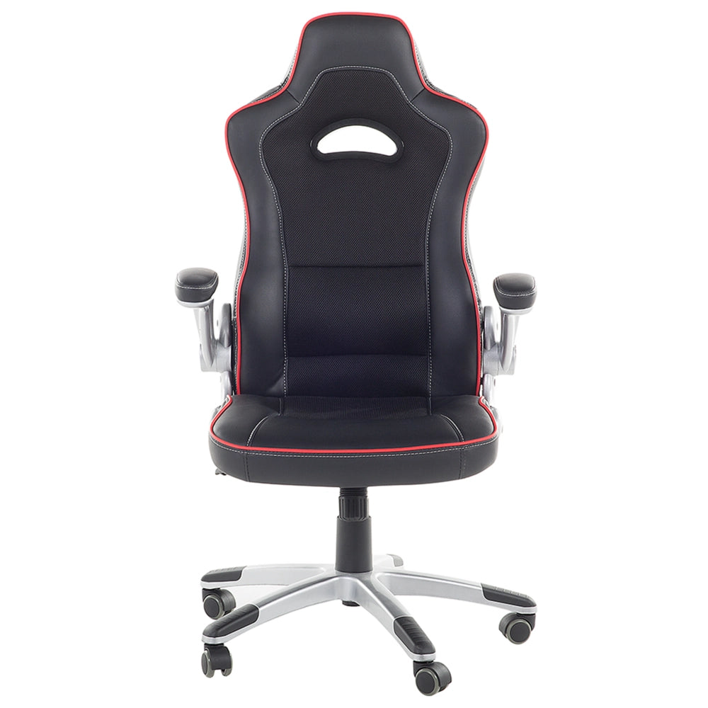Sedia Direzionale da Ufficio Nera in Ecopelle Girevole Alzata a Gas Regolabile in Altezza con Ruote Ergonomica Moderna