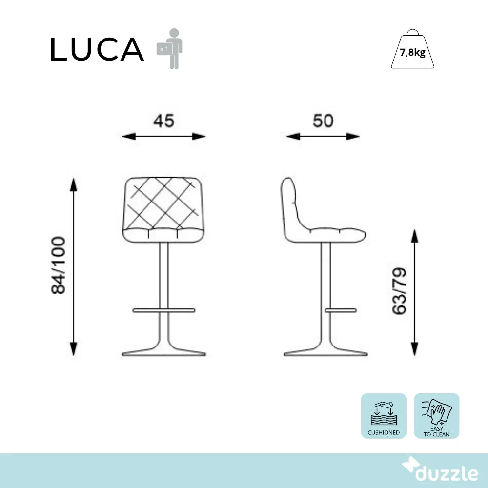 Set di 2 sgabelli da bar e cucina regolabili in altezza in microfibra grigio scuro Luca con struttura in metallo e poggiapiedi | Duzzle