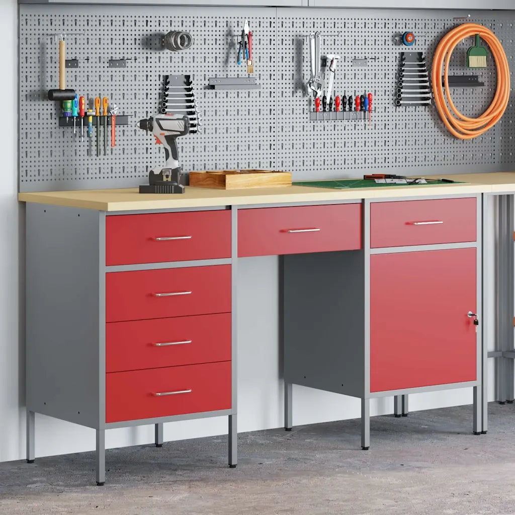 Mobile da lavoro 3 pcs Rosso Legno ingegnerizzato e acciaio 3321379