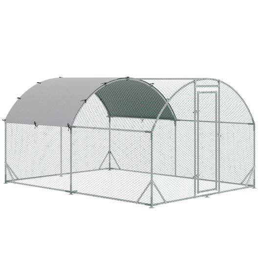 Recinto per Galline con Tetto e Copertura Anti UV 280x380x197 cm in Metallo Galvanizzato Argento