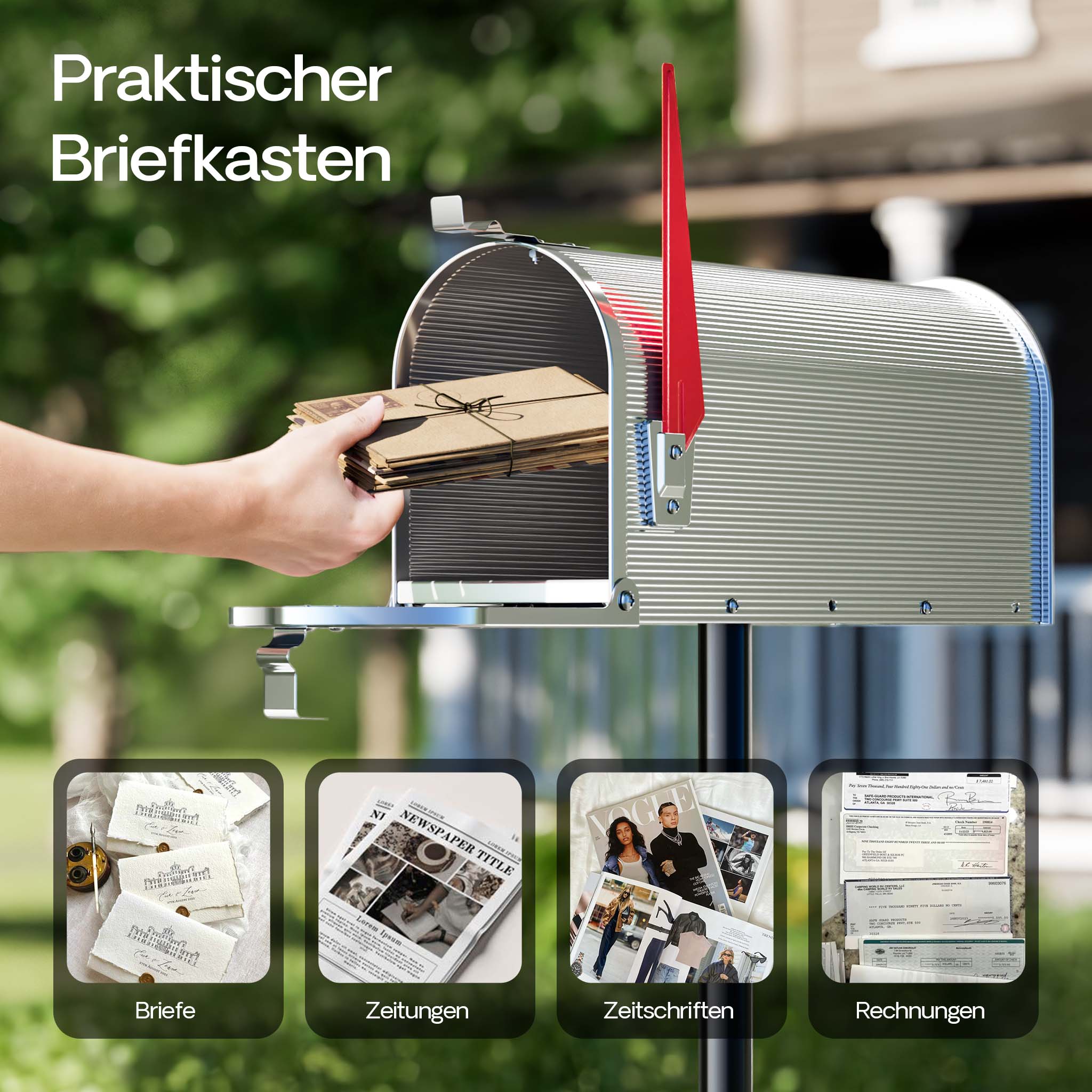 Cassetta postale americana in acciaio zincato grigio con materiale di montaggio