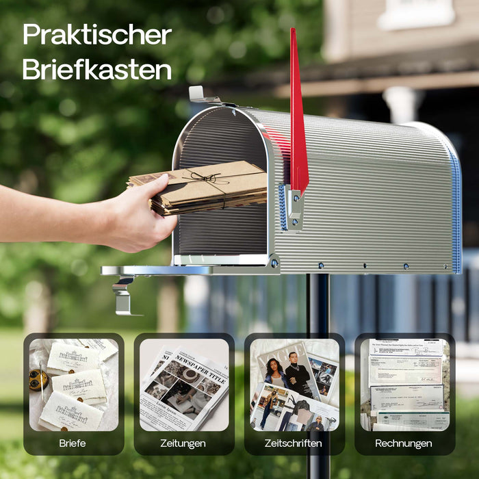 Cassetta postale americana in acciaio zincato grigio con materiale di montaggio