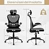 Sedia da Ufficio Ergonomica in Rete, Sedia Direzionale con Altezza Regolabile, Braccioli Ribaltabili, Poggiatesta e Supporto Lombare Regolabili, Sedia Girevole per Studio Casa, Portata 135 kg