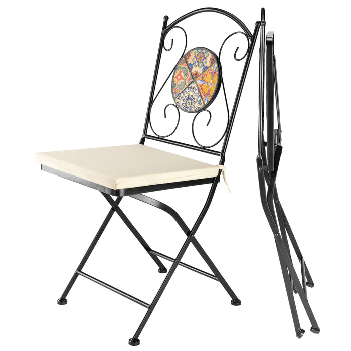 Set Tavolo e Sedie Pieghevoli con Cuscino Design Mosaico Arredo Esterno Giardino